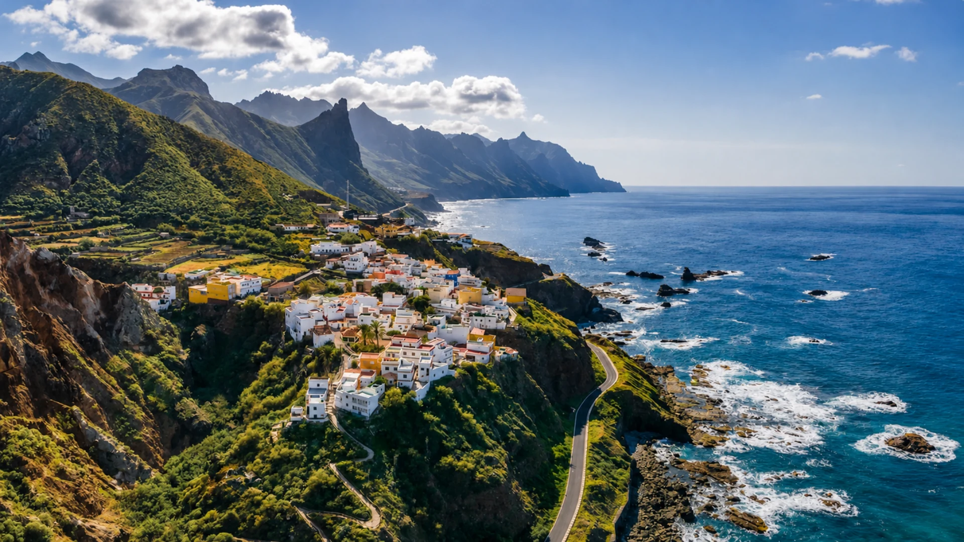 Dramatic mountain coastline and village in northern Tenerife