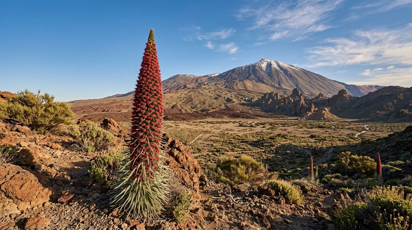 Le Teide, avec son paysage volcanique et ses fleurs rouges de tajinaste