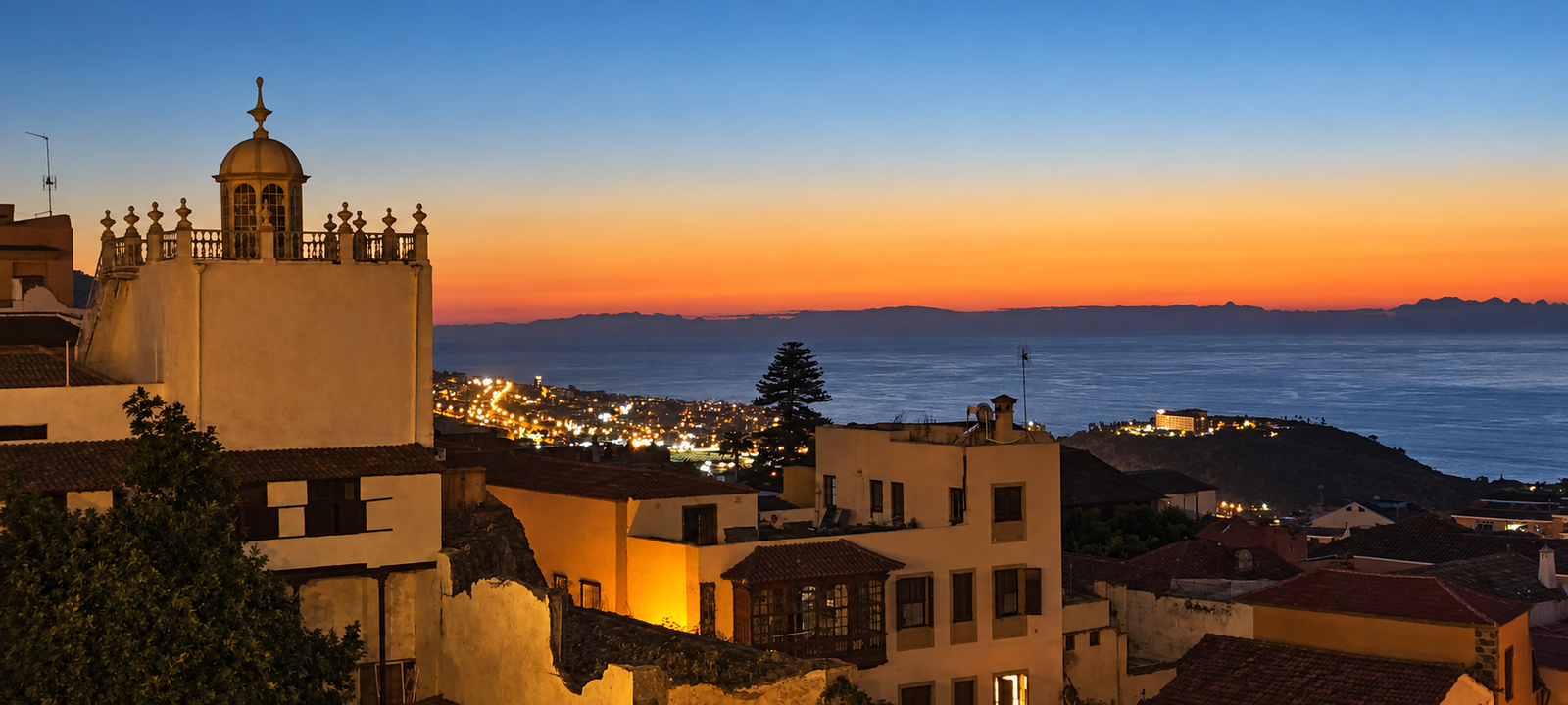Evening light over La Orotava and the Atlantic coast
