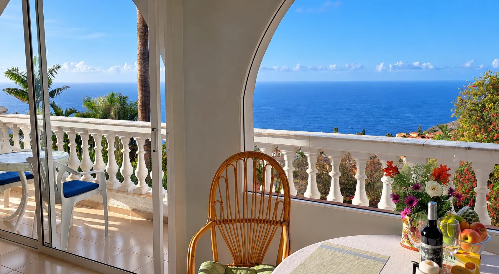 View from Panorama Studio towards its balcony and the Atlantic at Villa Larnia, El Sauzal, Tenerife